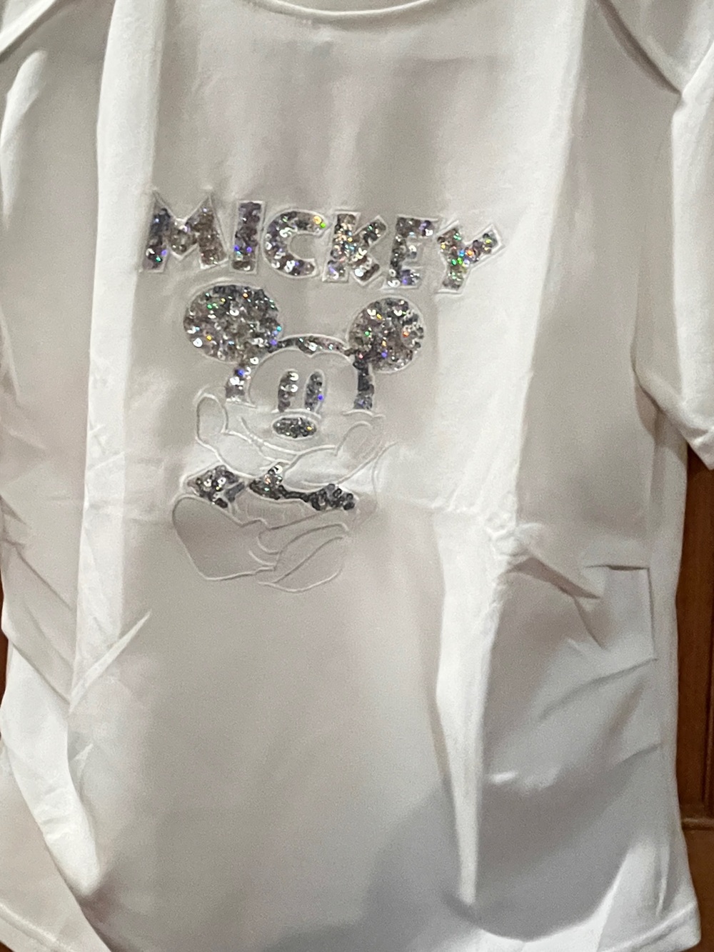 Women’s White Sequin Mickey 
Liquid touch
Graphic Tee size Medium - Picture 3 of 6